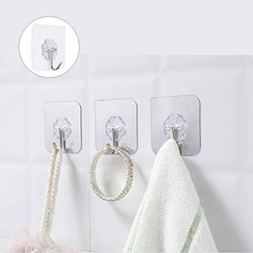 Picture of Wall Hook Hanger Sticker all type Heavy Duty Hook for Wall Wall Clips Adhesive Strong hook Hanging wall hook Towel Hanger hook Bathroom Bedroom Accessories Kitchen Accessories Transparent Reusable