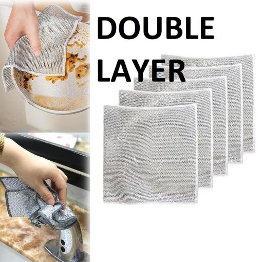 Picture of Double Layer Scrubbing Pad  Scrubbing Pad WIRE DISH CLOTH Dishwashing Rags for Wet and Dry