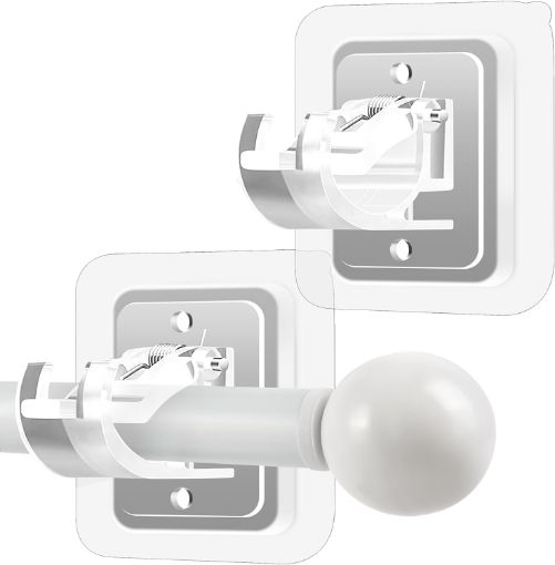 Picture of Curtain  Wall Hook Sticker  (2 Pis) Curtain Rod Holder  Nail-free Adjustable Hang Rod Bracket Holders  Adhesive Curtain Rod Bracket  Wall Bracket Bathroom Towel Bracket