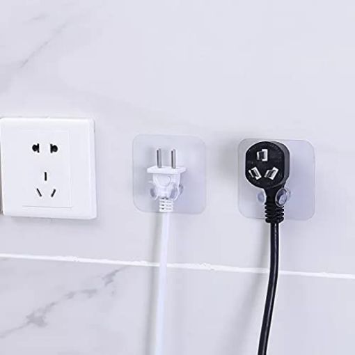 Picture of Adhesive Hook Multifunctional Power Plugs Socket Holder Free Punching Stickers Wall Mounted Transparent Multi-Function Wall Storage Hooks
