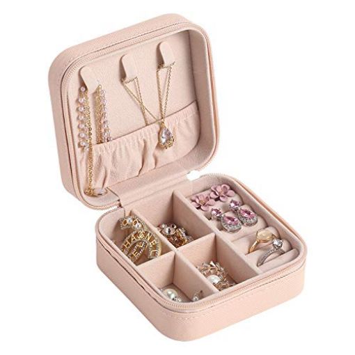 Picture of Jewellery Organiser Box Portable Travel Jewellery Organiser Pouch Jewellery Organiser PU Leather Zipper Portable Storage Box Case