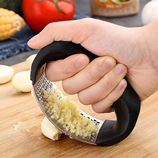 Picture of Steel Garlic Press Rocker,Stainless Steel Garlic Mincer Chopper Ginger Crusher and Peeler Squeezer Press Kitchen Gadget with Handle