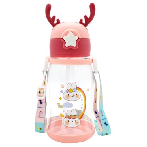 Picture of Cartoon Water Bottle with Straw Kids Water Bottle Travel School Cute Animal Baby Water Bottle