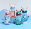 Picture of Cartoon Water Bottle with Straw Kids Water Bottle Travel School Cute Animal Baby Water Bottle