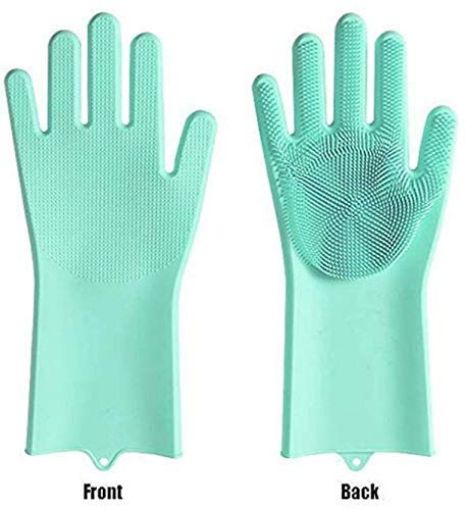 Picture of Silicone Gloves Gloves Magic Silicone Dish Washing Gloves Silicon Cleaning Gloves Silicon Hand Gloves for Kitchen Dishwashing and Pet Grooming Great for Washing Dish Car Bathroom
