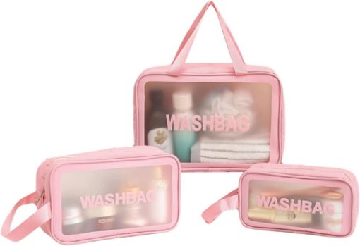 Picture of 3 PCS WASH BAG 3 PIS WASH BAG Cosmetic Wash Bag Makeup Pouch Bag Travel Transparent Toiletry Waterproof Zipper Wash Bag Household Grooming Kit Portable Organizer Case Carry Pouch