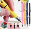 Picture of 2 IN 1 PENCIL PENCIL ERASER Reusable Everlasting Ink-less Pencils Portable Eternal Erasable Metal Writing Pens Infinite Replaceable Graphite Nib Triangular Golf Stationary Set