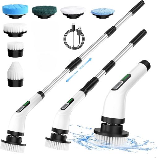 Picture of 9 in1 Electric Scrubber Brush Cordless Cleaning Brush with 9 Replaceable Brushes and Adjustable Extension Handle Electric Spin Scrubber 9 IN 1 BRUSH 9 IN 1 CLEANING BRUSH