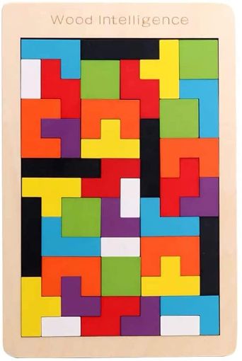 Picture of Wooden Tetris Jigsaw Puzzle Wooden Puzzles Brain Teasers Toy Colorful Jigsaw Game Wood Montessori Intelligence STEM Educational Gift