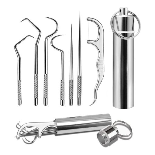 Picture of 7 pcs Dental Cleaning Kit Stainless Steel Toothpicks Pocket Set Toothpicks Cleaning Kit