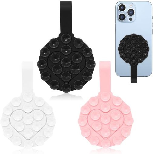 Picture of Silicone Suction Phone Holder  Silicone Suction Cup Phone Holder ROUND SILICONE PHONE CASE Heart Shape Double-Sided Suction Cup Mobile Phone Case
