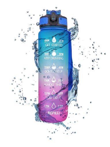 Picture of Unbreakable Silicone Water Bottle 1 Litre with Motivational Time Marker, Leakproof Durable BPA Free Non-Toxic Bottle for Office DOUBLE COLOR