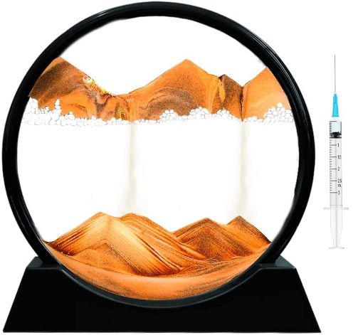 Picture of ORANGE Mobile Hourglass Art 3D Natural Landscape Sand Painting Moving Sand Art Picture Decor Round Glass Frame Display Flowing Sand Relaxing