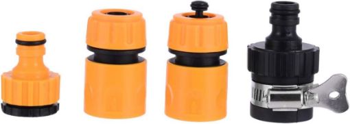 Picture of HOSE PIPE CONNECTOR NOZZLE Yellow Heavy Duty Plastic Outdoor Tap Adapter Garden Hose Pipe Spray Gun Starter Set