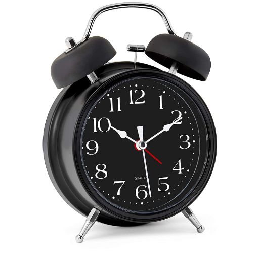 Picture of Analog Alarm Clock 4 inches Super Silent Non-Ticking Twin Bell Alarm Clock TWIN BELL BLACK CLOCK