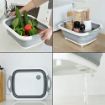 Picture of Cutting and washing board Cutting Board with Colander - Foldable Multi-function Kitchen Plastic Silicone Dish Tub - Washing and Draining Veggies Fruits Food Grade Sink Storage Basket