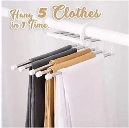 Picture of 5 in 1 Trousers Hanger Foldable Pants Hanger 5 in 1 Pant Rack Shelves Plastic Metal Hangers clothes Hanging Stainless Steel