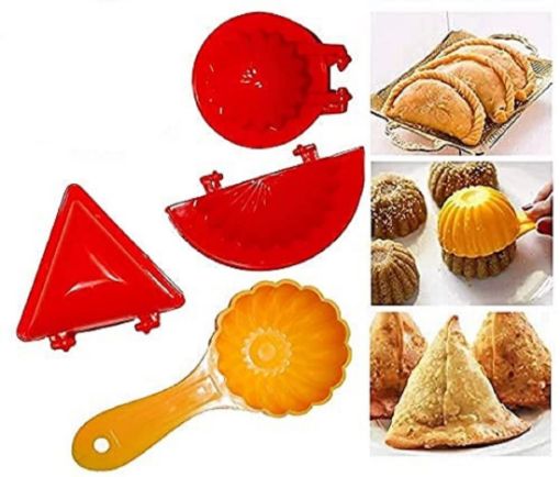 Picture of MODAK MOULD MOLD SAMOSA MOULD Plastic Dough Press for Gujiya  Plastic Gujiya Modak Samosa Kachori Making Mould Set with Ladoo Mould Spoon Combo Pack Kitchen Tool Pie Maker Multicolor