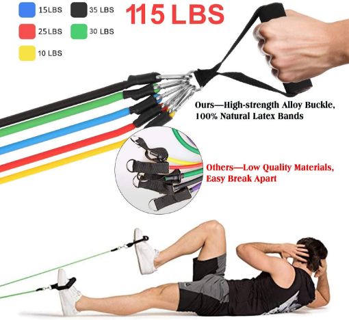 Picture of Resistance Exercise Bands 11 pcs with Door Anchor  Handles  Waterproof Carry Bag  Legs Ankle Straps Home Gym Resistance Bands Set for Workout Exercise Stretching