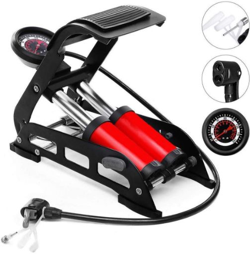 Picture of Red Dual Silinder foot Pump floor foot pump bike car foot pump High Precision Pressure Gauge Pedal Inflator Cylinder Foot Pump Inflatable Products Inflatable Products cycle foot pump Portable Mini Bike Pump Travelling Foot Activated Bicycle