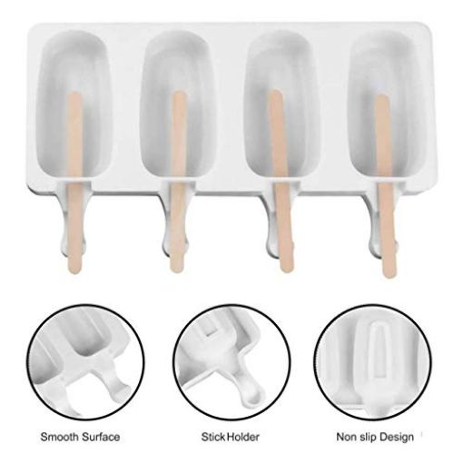 Picture of Silicone 4 Cavity Popsicle Mould with 100 Wooden Sticks  Cakesicle Moulds Silicon  Easy Ice Cream Bar Mould  Chocolate Candy Mould  Silicone Ice Pop Kulfi Mold