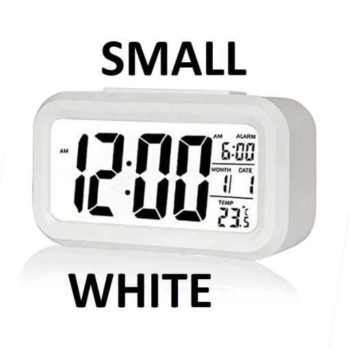 Picture of Small White Digital Clock Digital Alarm Clock Battery Operated Smart Table Alarm Clock   Desk Small Digital Alarm Clock Alarm Clock with Automatic Sensor