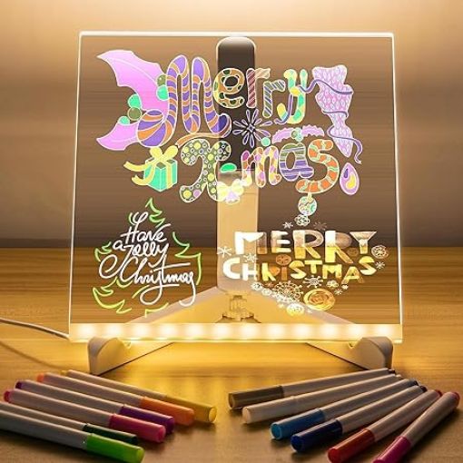 Picture of 15*15 cm Acrylic LED Message Board 15*15 cm Indoor Bedroom Table Desk Decoration Fixtures Diy 3d Acrylic Led Drawing Note Message Board Rewritable Night Light With Base RECTANGLE SHAPE