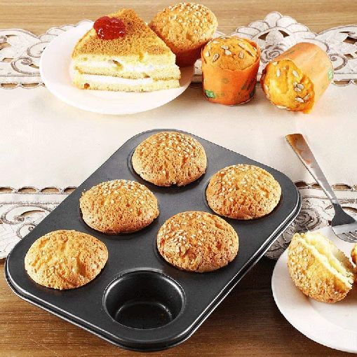 Picture of Carbon Steel Cup Cake Tray for 6 Muffins Bakeware  6 Slot Cup Cake Tray Baking in Microwave Oven Cavity Grid Mold Bakeware Pan Tray Mould Maker Mold Tray