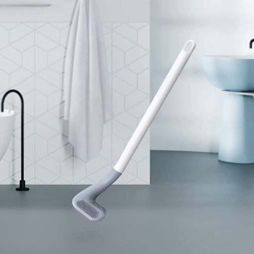 Picture of Silicone Flex Flexible Bristles Toilet Brush with Holder Stand   Silicone Toilet Cleaner Brush with Hooks Stand for Bathroom Cleaning Brush Western Toilet Brush with Long Handled Golf Toilet Brush