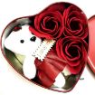 Picture of Heart Shaped Tin Box with Teddy Bear and Fabric Roses Valentine's Special Cute Big Heart Shaped box