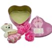Picture of Heart Shaped Tin Box with Teddy Bear and Fabric Roses Valentine's Special Cute Big Heart Shaped box