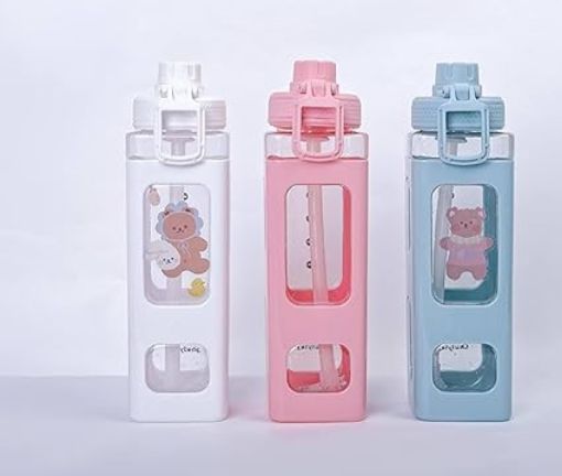 Picture of Kids Water Bottles With Straw Square Drinking Bottle KIDS SQUARE WATER BOTTLE Kawaii Water Bottle