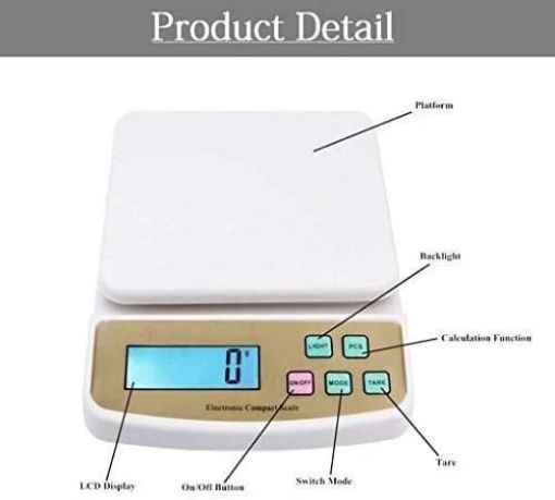 Picture of Digital Kitchen Weighing Machine Multipurpose Electronic Weight Scale with Backlit LCD Display for Measuring Food Cake Vegetable Fruit