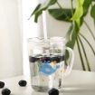 Picture of Glass Mug Spill Proof Lid And Straw Cartoon Print Milk Mug for Kids Spill Proof Lid and Straw Heat ResistanceMilk Glass Cup for Kids