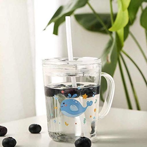 Picture of Glass Mug Spill Proof Lid And Straw Cartoon Print Milk Mug for Kids Spill Proof Lid and Straw Heat ResistanceMilk Glass Cup for Kids