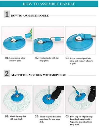 Picture of Mop Rod Stainless Steel with 2 Refill 360 Degree Rotating Pole Spin Mop Stick Expandable Stainless Steel Stick Rod