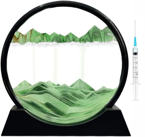 Picture of GREEN Mobile Hourglass Art 3D Natural Landscape Sand Painting Moving Sand Art Picture Decor Round Glass Frame Display Flowing Sand Relaxing