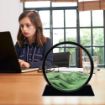 Picture of GREEN Mobile Hourglass Art 3D Natural Landscape Sand Painting Moving Sand Art Picture Decor Round Glass Frame Display Flowing Sand Relaxing