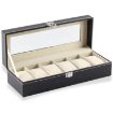 Picture of Genuine Leather Watch Storage Box  6 Slot Leather Watch Box Display Case Organizer Glass Jewelry Storage Watch Case