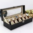 Picture of Genuine Leather Watch Storage Box  6 Slot Leather Watch Box Display Case Organizer Glass Jewelry Storage Watch Case