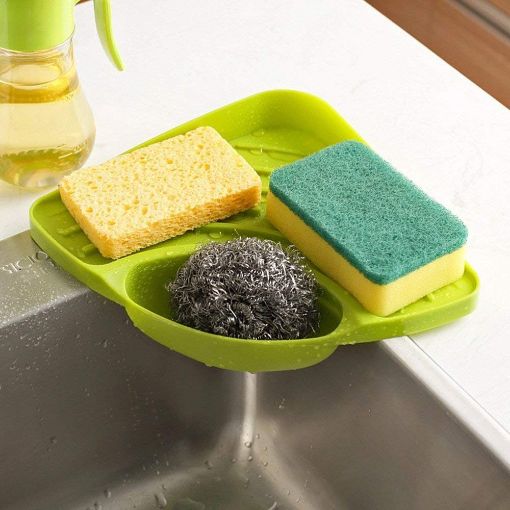 Picture of Kitchen Sink Corner Tool with Tray Storage Organizer Rack for Soap Dish Wash Basin Useful Multipurpose Must Have Corner Sink Wash Basin Storage Organizer Rack