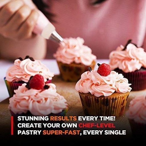 Picture of Cake Decorating Set Frosting Icing Piping Bag Tips with Steel nozzles. Reusable & Washable  12 Pieces Cake Decorator Set Frosting Icing Piping Bag Tips Along Steel nozzles