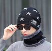 Picture of Winter Star Print Fur Beanie Caps  Beanie Hat Bib Set Knit Hats Warm Thicken Winter Hat