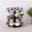 Picture of 360 Degree Revolving Round Shape Transparent Pack of 16 Jar Spice Rack/Container (Black)