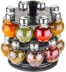 Picture of 360 Degree Revolving Round Shape Transparent Pack of 16 Jar Spice Rack/Container (Black)