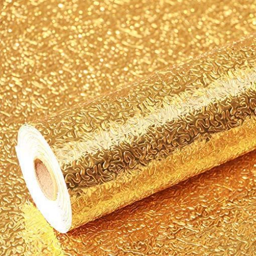Picture of Aluminium Wallpaper Kitchen Golden Oil Proof Waterproof Paper Aluminum Foil  Golden Aluminum Foil Sticker for Kitchen Oil Proof Waterproof Paper self Adhesive Paper
