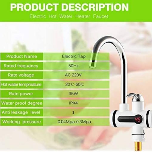 Picture of hot water tape Instant Heating Electric Water Heater Faucet Tap Kitchen Bathroom Digital Display with shower head || ABS Body- Shock Proof