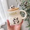 Picture of Ceramic Panda Printed Mug with Wooden Lid and Spoon Panda Mug