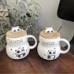 Picture of Ceramic Panda Printed Mug with Wooden Lid and Spoon Panda Mug