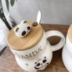 Picture of Ceramic Panda Printed Mug with Wooden Lid and Spoon Panda Mug